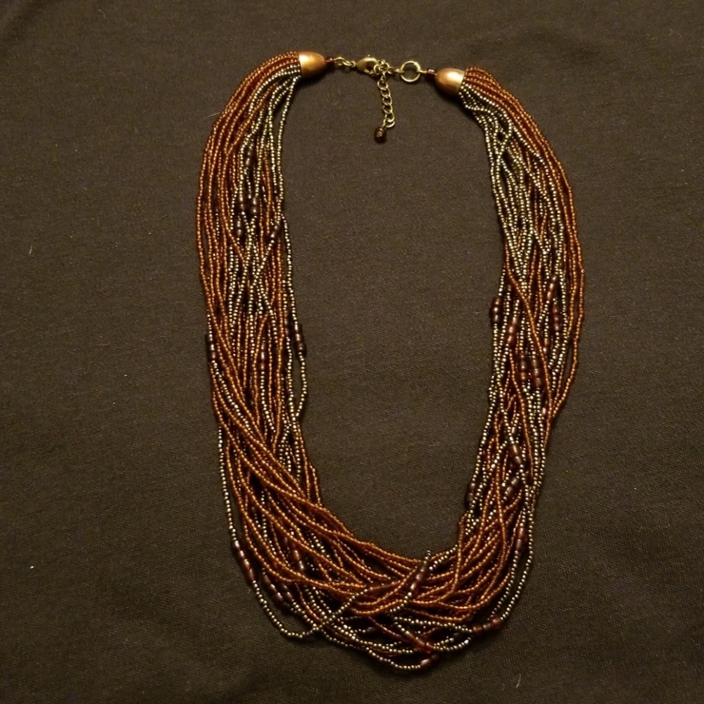 Multi stand brown beaded necklace